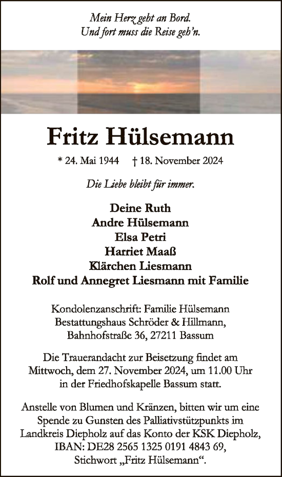 Traueranzeige von Fritz Hülsemann von SYK