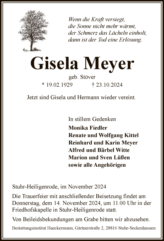 Traueranzeige von Gisela Meyer von SYK