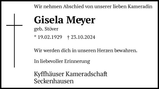 Traueranzeige von Gisela Meyer von SYK