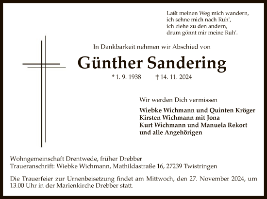 Traueranzeige von Günther Sandering von SYKSYK