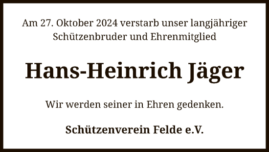 Traueranzeige von Hans-Heinrich Jäger von SYK