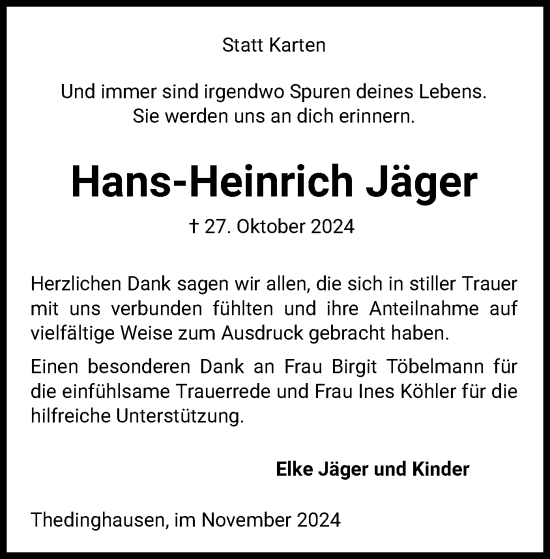 Traueranzeige von Hans-Heinrich Jäger von SYKSYK