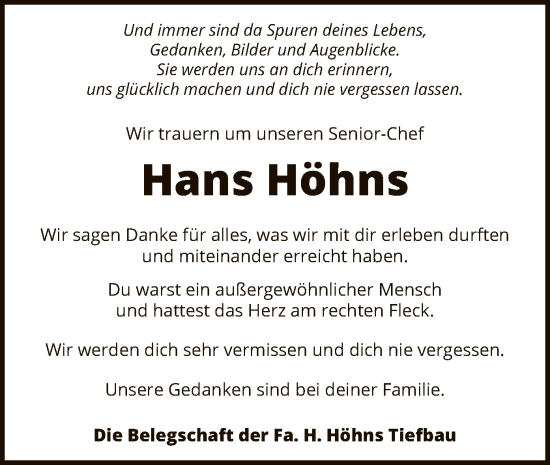 Traueranzeige von Hans Höhns von SYK