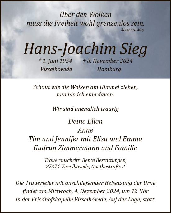 Traueranzeige von Hans-Joachim Sieg von SYK