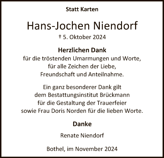 Traueranzeige von Hans-Jochen Niendorf von SYK