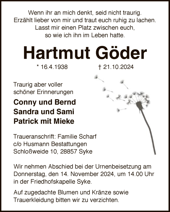 Traueranzeige von Hartmut Göder von SYK