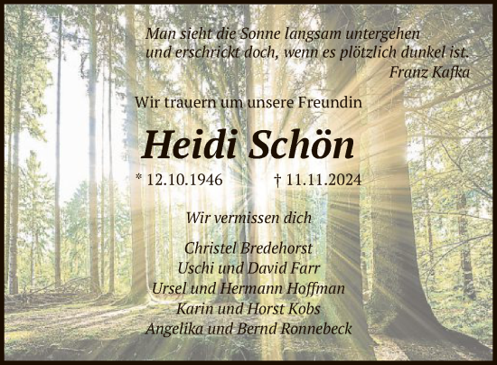 Traueranzeige von Heidi Schön von SYK