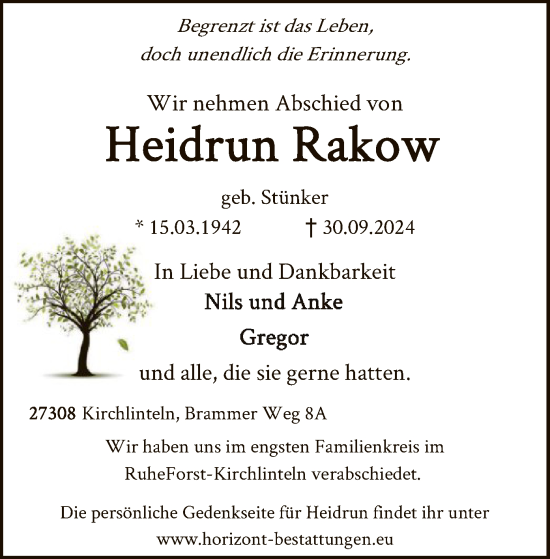 Traueranzeige von Heidrun Rakow von SYK