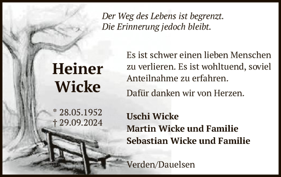 Traueranzeige von Heiner Wicke von SYK