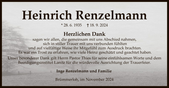 Traueranzeige von Heinrich Renzelmann von SYK