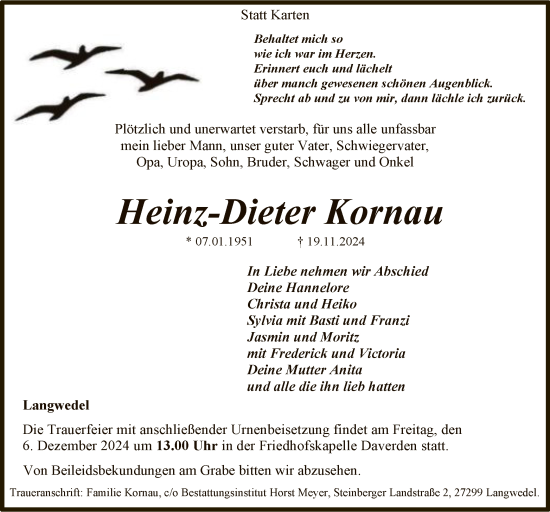 Traueranzeige von Heinz-Dieter Kornau von SYK