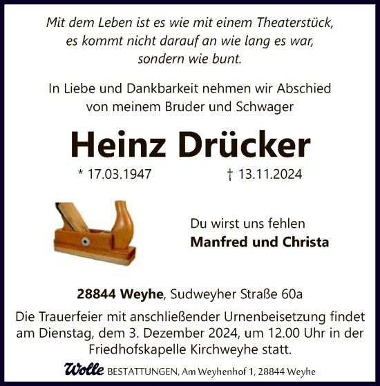 Traueranzeige von Heinz Drücker von SYK