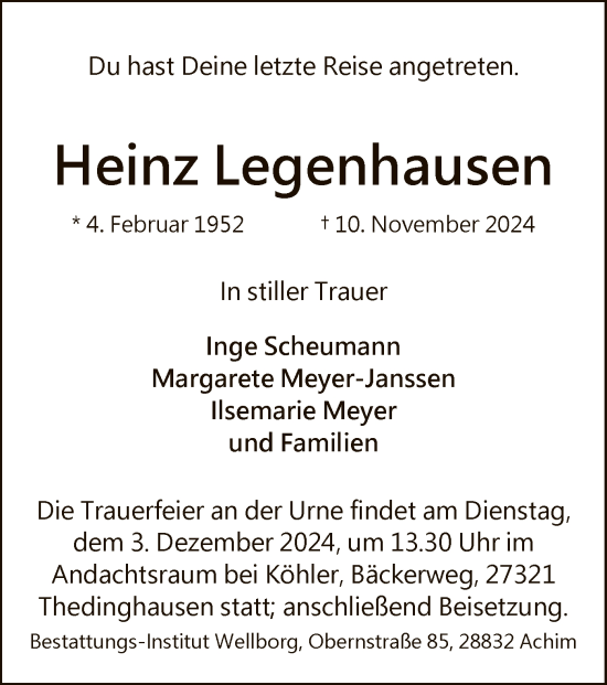 Traueranzeige von Heinz Legenhausen von SYK