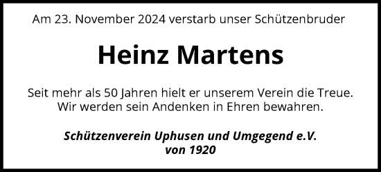 Traueranzeige von Heinz Martens von SYK