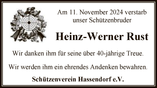 Traueranzeige von Heinz-Werner Rust von SYK