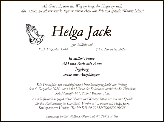 Traueranzeige von Helga Jack von SYK