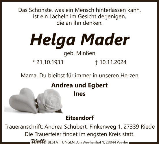 Traueranzeige von Helga Mader von SYK