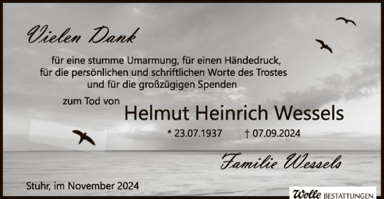 Traueranzeige von Helmut Heinrich Wessels von SYK