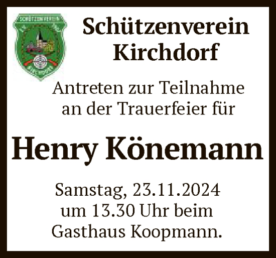 Traueranzeige von Henry Könemann von SYK