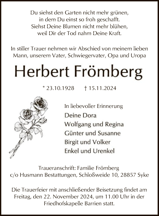 Traueranzeige von Herbert Frömberg von SYK