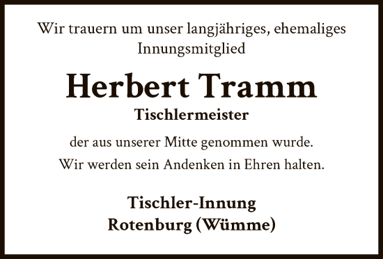 Traueranzeige von Herbert Tramm von SYK