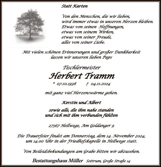 Traueranzeige von Herbert Tramm von SYK