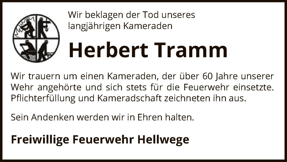  Traueranzeige für Herbert Tramm vom 09.11.2024 aus SYK