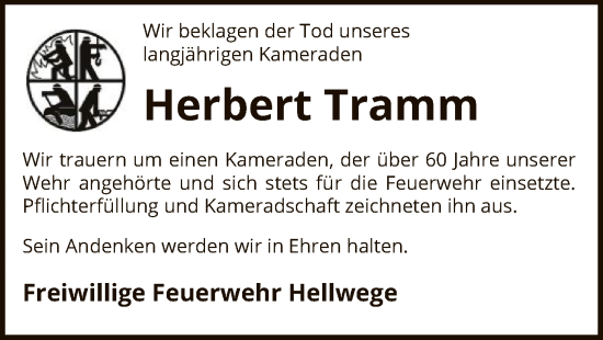 Traueranzeige von Herbert Tramm von SYK