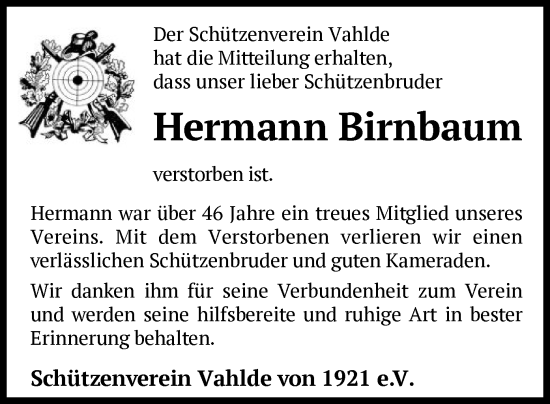 Traueranzeige von Hermann Birnbaum von SYK