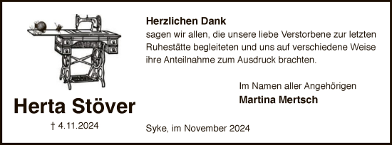 Traueranzeige von Herta Stöver von SYK