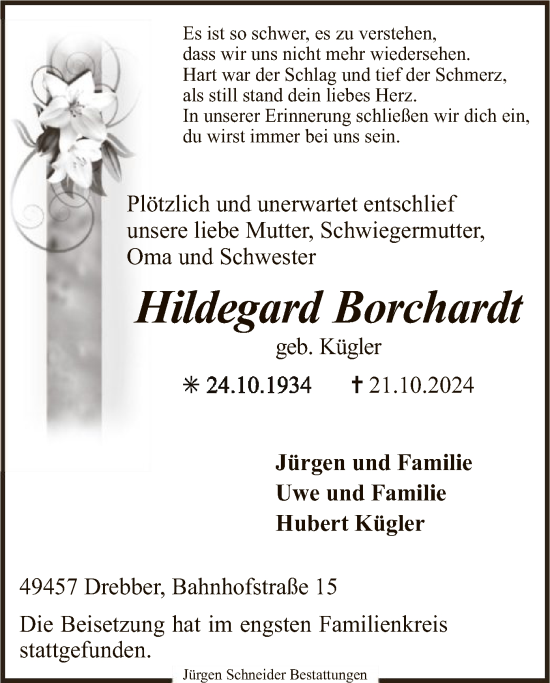 Traueranzeige von Hildegard Borchardt von SYK