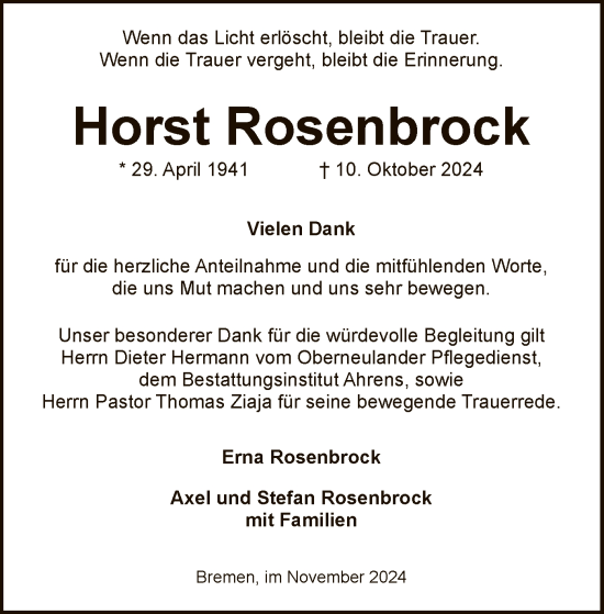 Traueranzeige von Horst Rosenbrock von SYK