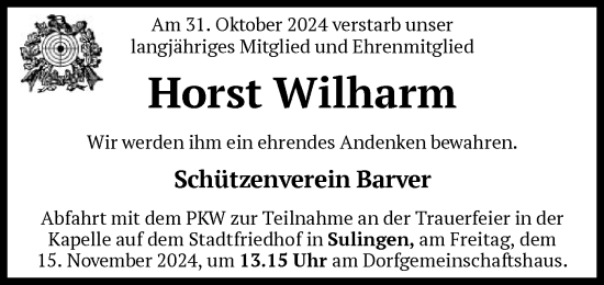 Traueranzeige von Horst Wilharm von SYK