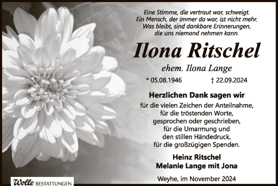 Traueranzeige von Ilona Ritschel von SYK