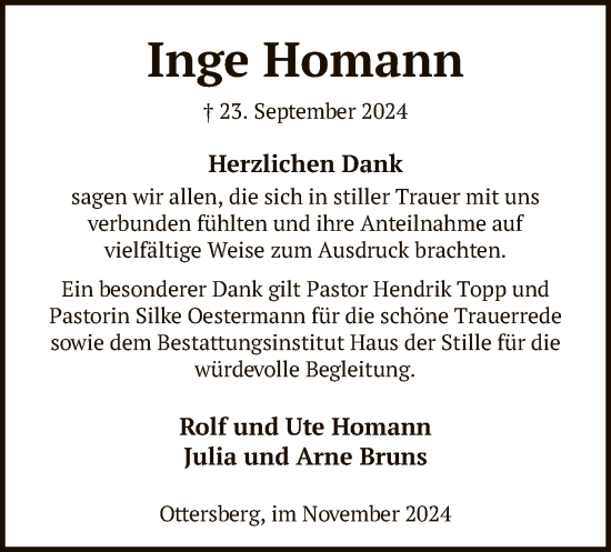 Traueranzeige von Inge Homann von SYK