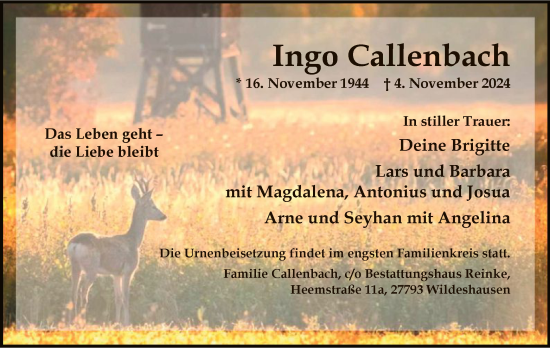 Traueranzeige von Ingo Callenbach von SYK