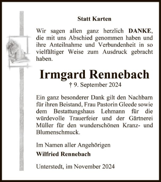 Traueranzeige von Irmgard Rennebach von SYK