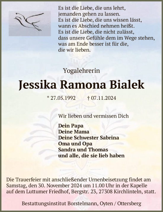 Traueranzeige von Jessika Ramona Bialek von SYK