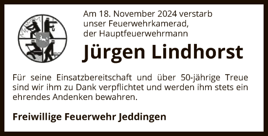 Traueranzeige von Jürgen Lindhorst von SYK