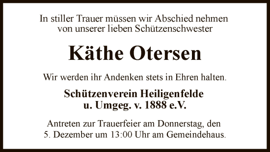 Traueranzeige von Käthe Otersen von SYK