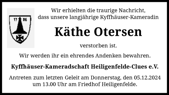 Traueranzeige von Käthe Otersen von SYK