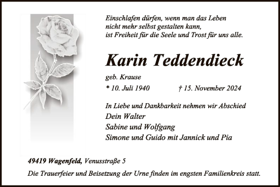 Traueranzeige von Karin Teddendieck von SYK