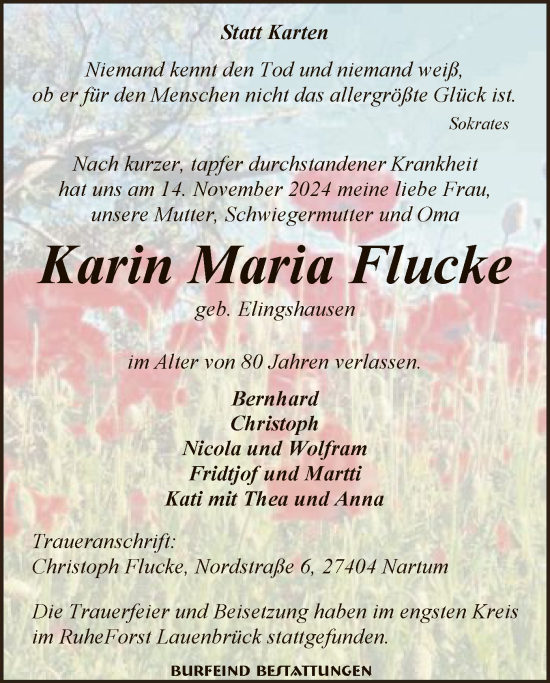 Traueranzeige von Karin Maria Flucke von SYK