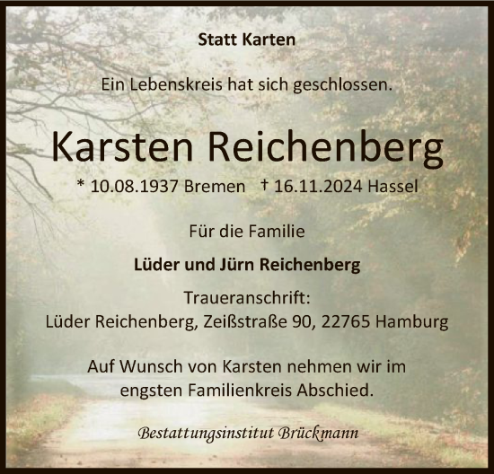 Traueranzeige von Karsten Reichenberg von SYK