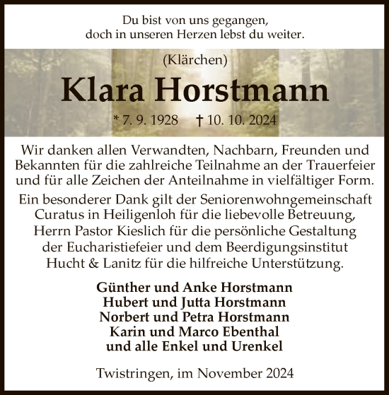 Traueranzeige von Klara Horstmann von SYK