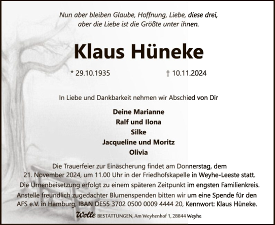 Traueranzeige von Klaus Hüneke von SYK