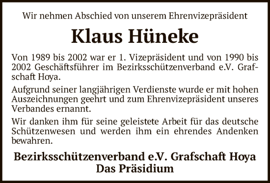 Traueranzeige von Klaus Hüneke von SYK