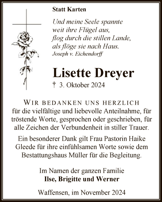 Traueranzeige von Lisette Dreyer von SYK