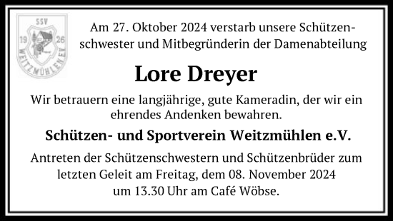 Traueranzeige von Lore Dreyer von SYK