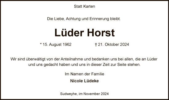 Traueranzeige von Lüder Horst von SYK